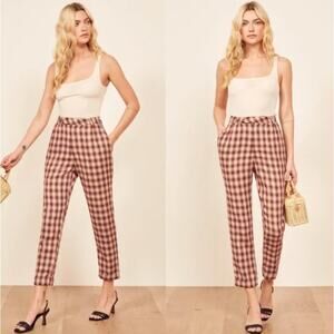Reformation Heath Plaid Crop Pant Womens Red Size 4